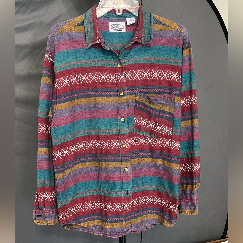 Vintage 90s Purple + Teal Casual Western Button Down Cotton Shirt